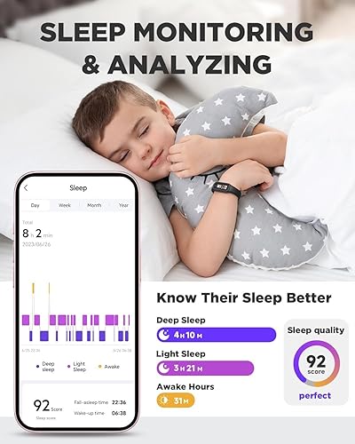 Miniatura 5 de BIGGERFIVE Vigor - Reloj de 2 L para niños y niñas de 5 a 15 años, monitor de actividad, monitor de sueño de frecuencia cardíaca, impermeable IP68,