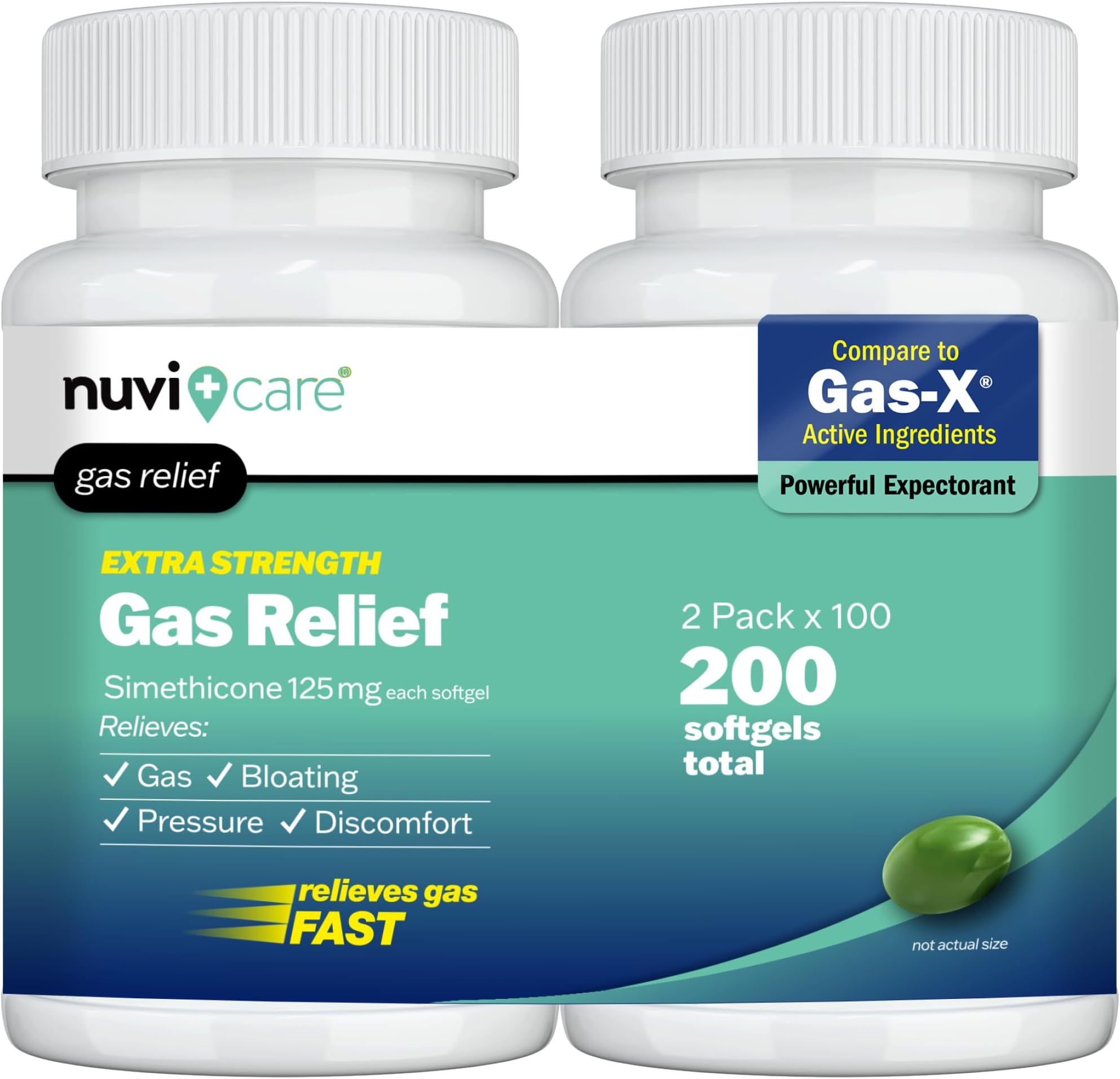 Extra Strength Gas Relief - Simethicone 125mg Softgels - Fast Anti Gas Bloating Relief - Compare to The Active Ingredient in Anti Gas Pills - Stomach Gas Relief for Adults (2 Pack)