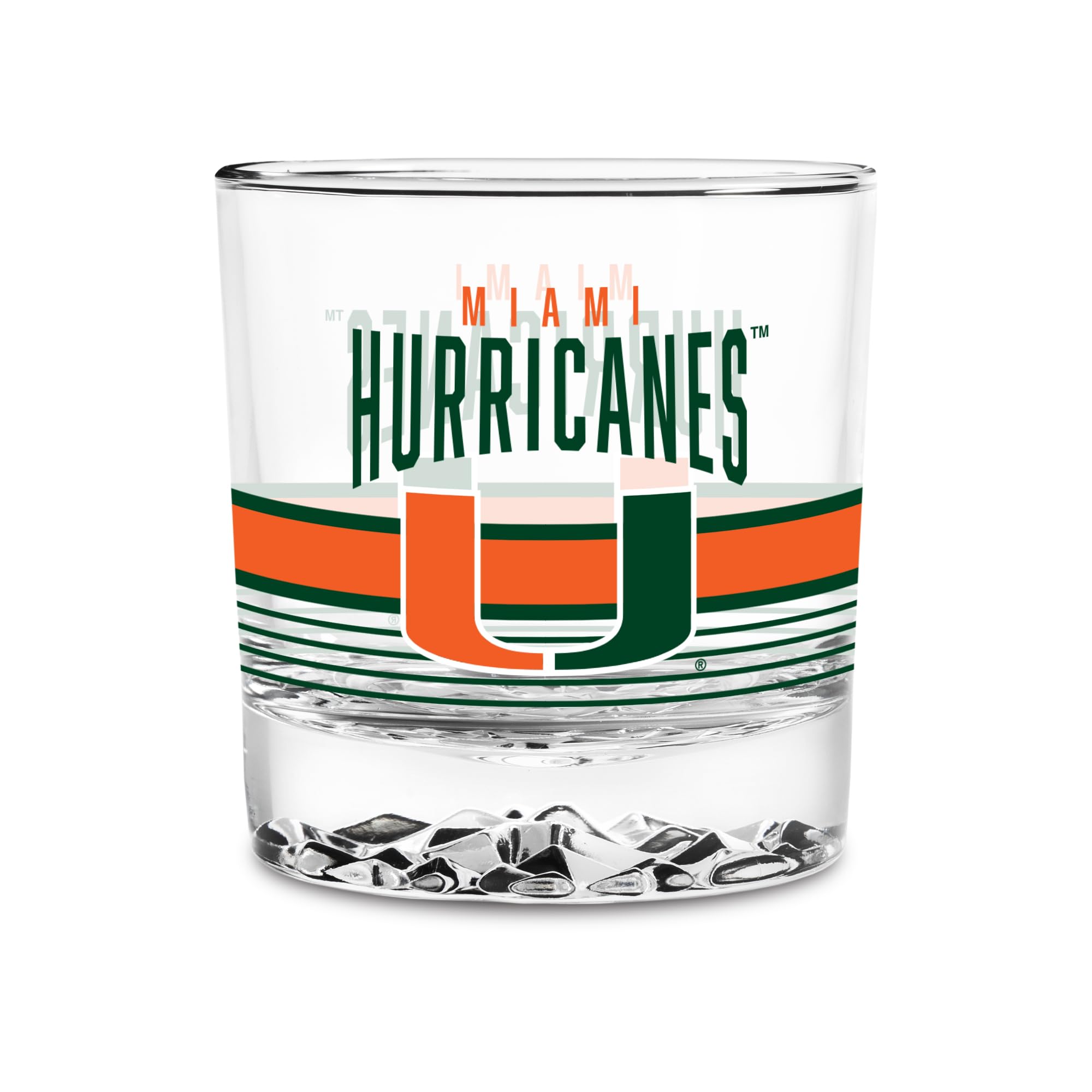 Rico Industries Team Color Ncaa Miami Hurricanes Standard 11.5Oz Rocks Glass – Heavy Base Clear Glass Tumbler, Durable Whiskey Cocktail Drinking Glass For Home Bar, Kitchen, Or Entertaining
