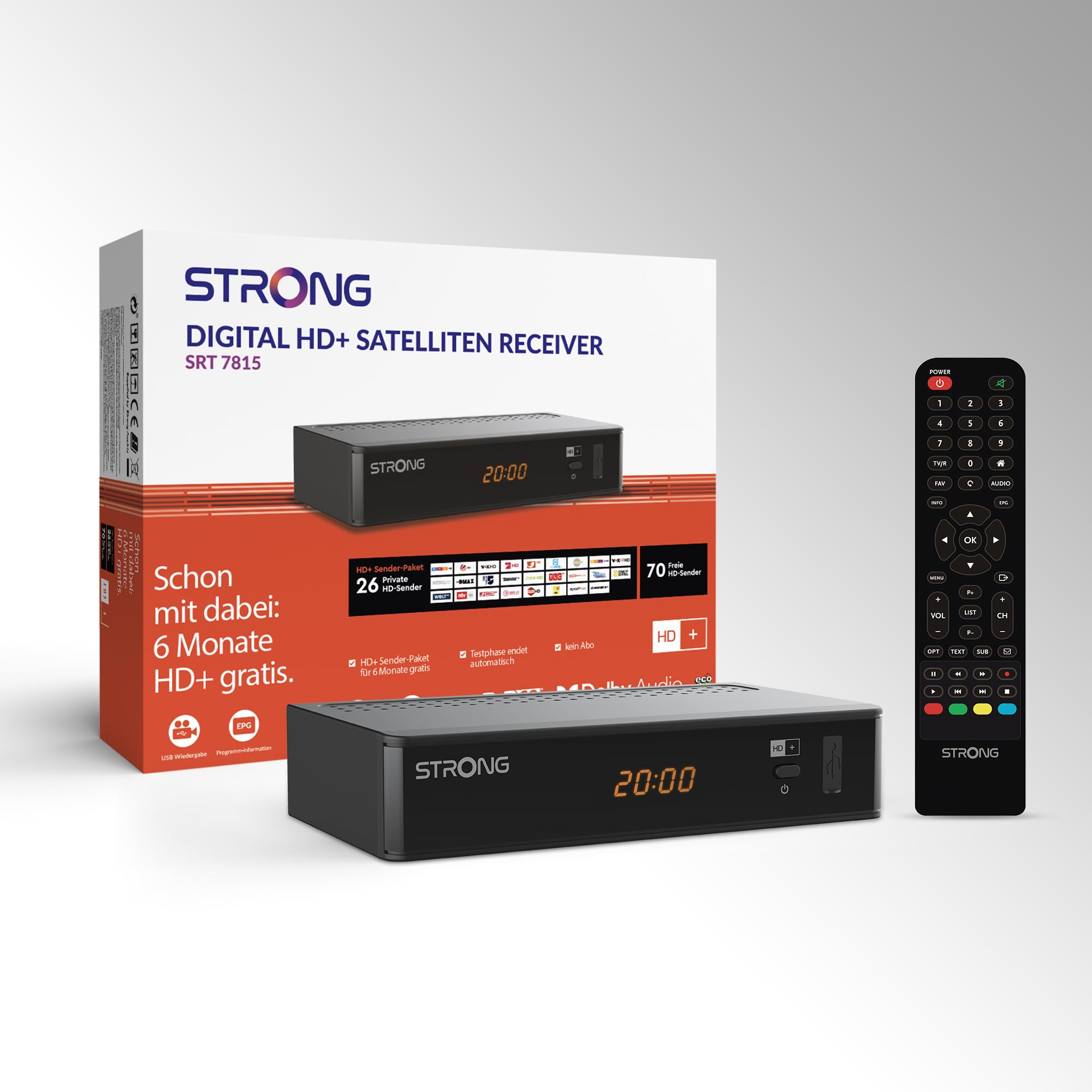 STRONG SRT7815 Digitaler HD Satelliten-Receiver, HD-SAT-Empfang, inklusive HD+ Karte für Deutschland