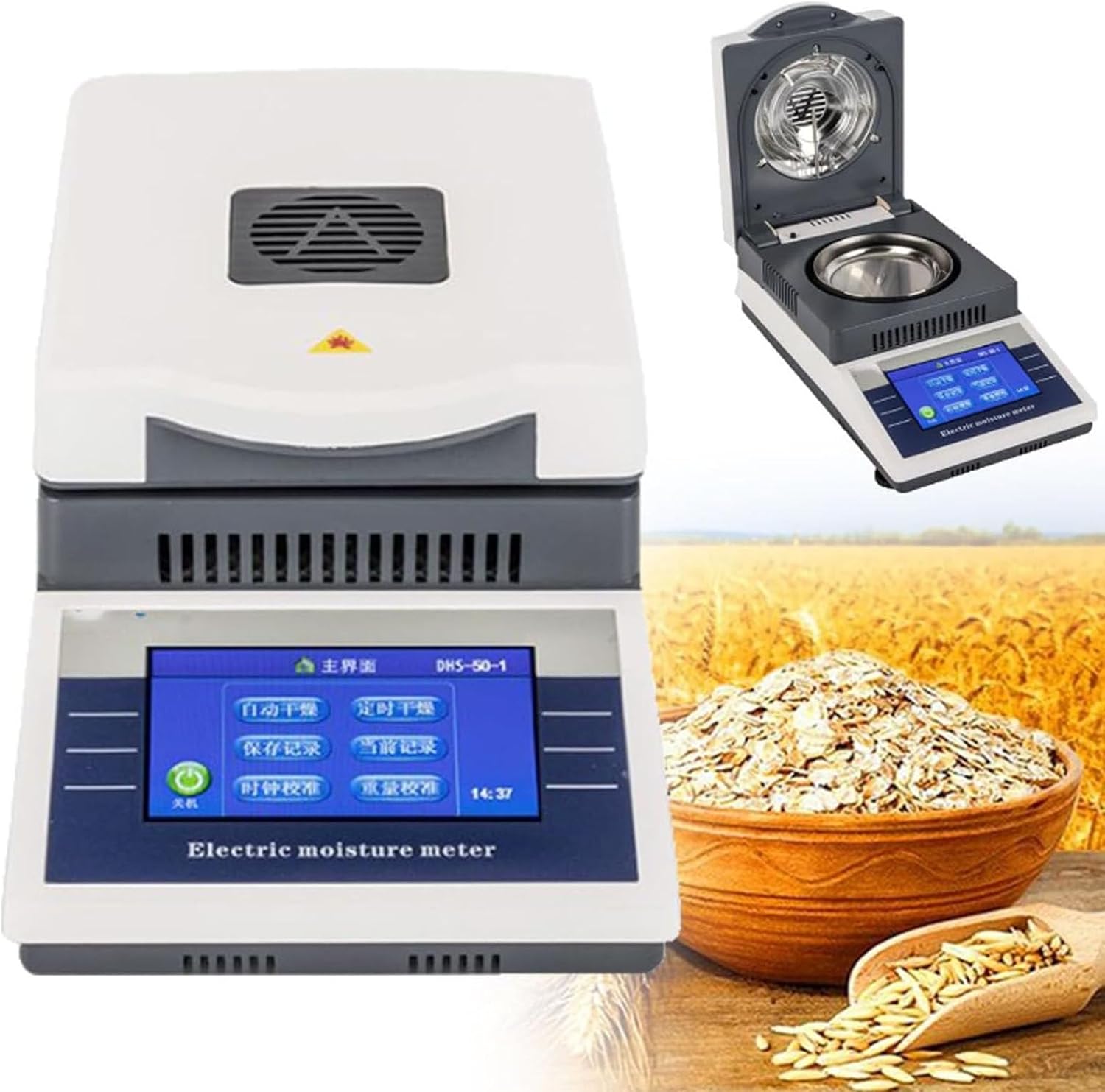 Lab Halogen Moisture Analyzer Tester, LCD Touch Screen Precision Lab Moisture Tester for Chemical Raw Materials, Grain, Mineral, Biological Product, Food, Pharmaceutical Raw Materials,110g/1mg