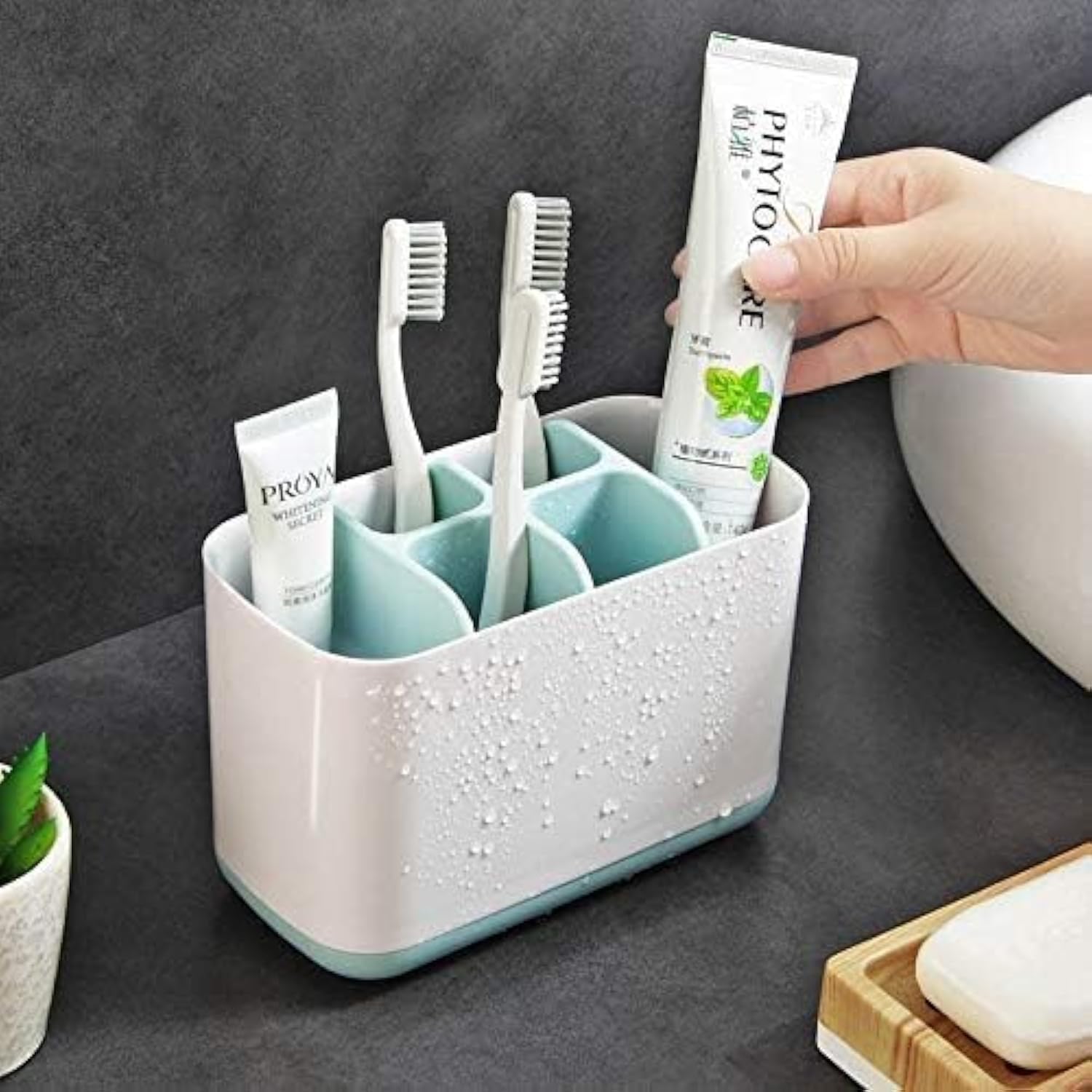 Leawall Easy-Store Toothbrush Caddy, Bathroom Toothbrush Toothpaste Tube Holders Organizer Container Stand Storage Box (Multicolor,Pack Of 1) - Plastic