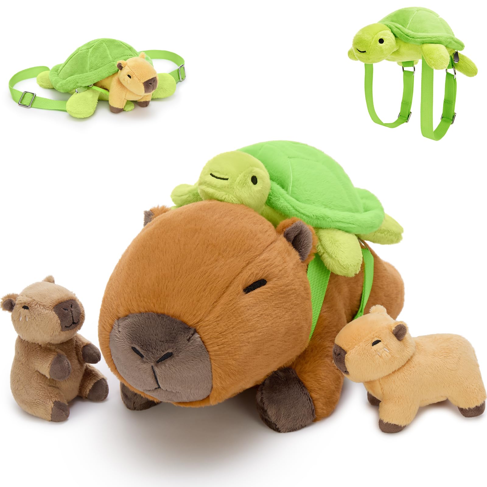 MaoGoLan 40cm Capybara Plush Toy, Mommy Capybara with 2 Baby Capybaras Inside & 1 Turtle Backpack, Cute Stuffed Toy Gift for Kids Boys Girls, Birthday Party Decorations