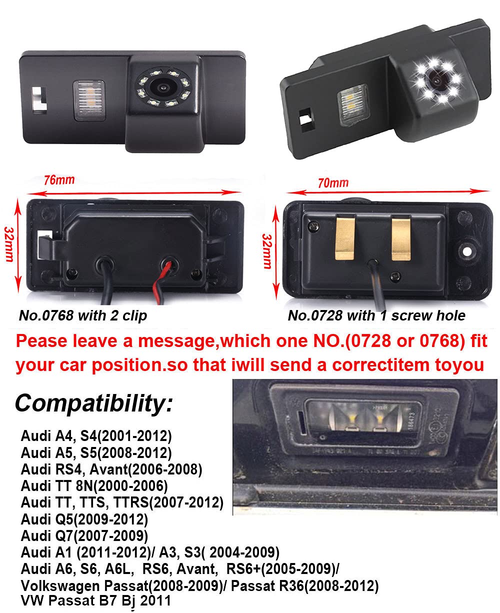 【8 diod LED】 Wysokiej jakości lampka tablicy rejestracyjnej, kamera cofania, wodoszczelna szerokokątna szerokość, zamiennik do A3 A4 (B6/B7/B8) Q5 Q7 A8 S8