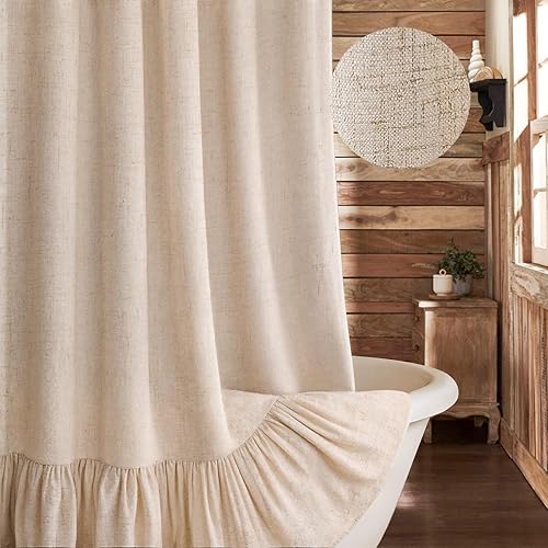 Farmhouse Shower Curtain with Ruffle Hem Linen Beige Shower Curtains