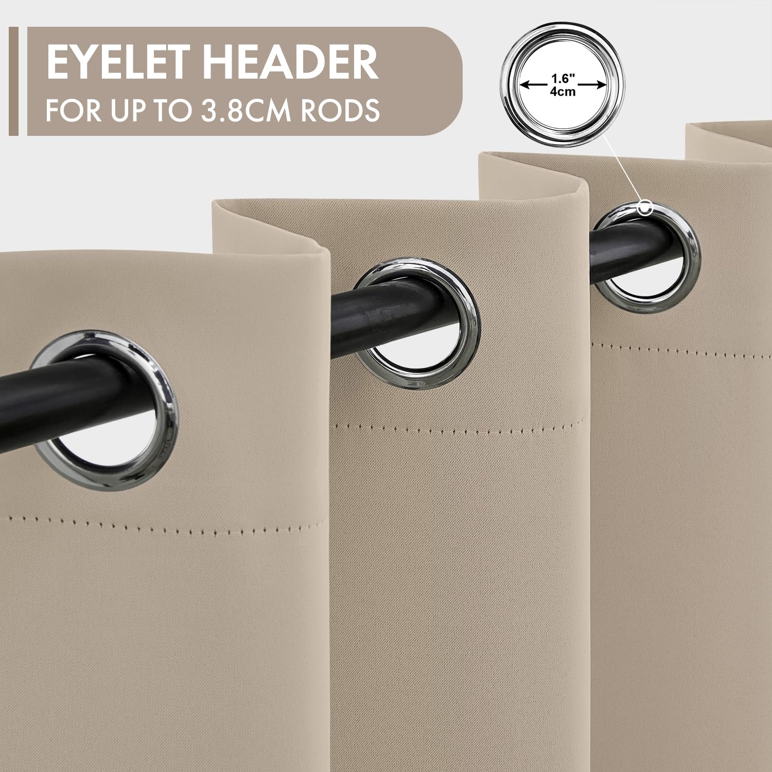 Woaboy Rideau Occultant Beige Lot de 2 à Oeillets Thermique 140x245 cm | Rideau Isolant Thermique Occultant Anti-Bruit Pour Salon et Chambre, Décoration Intérieure Moderne