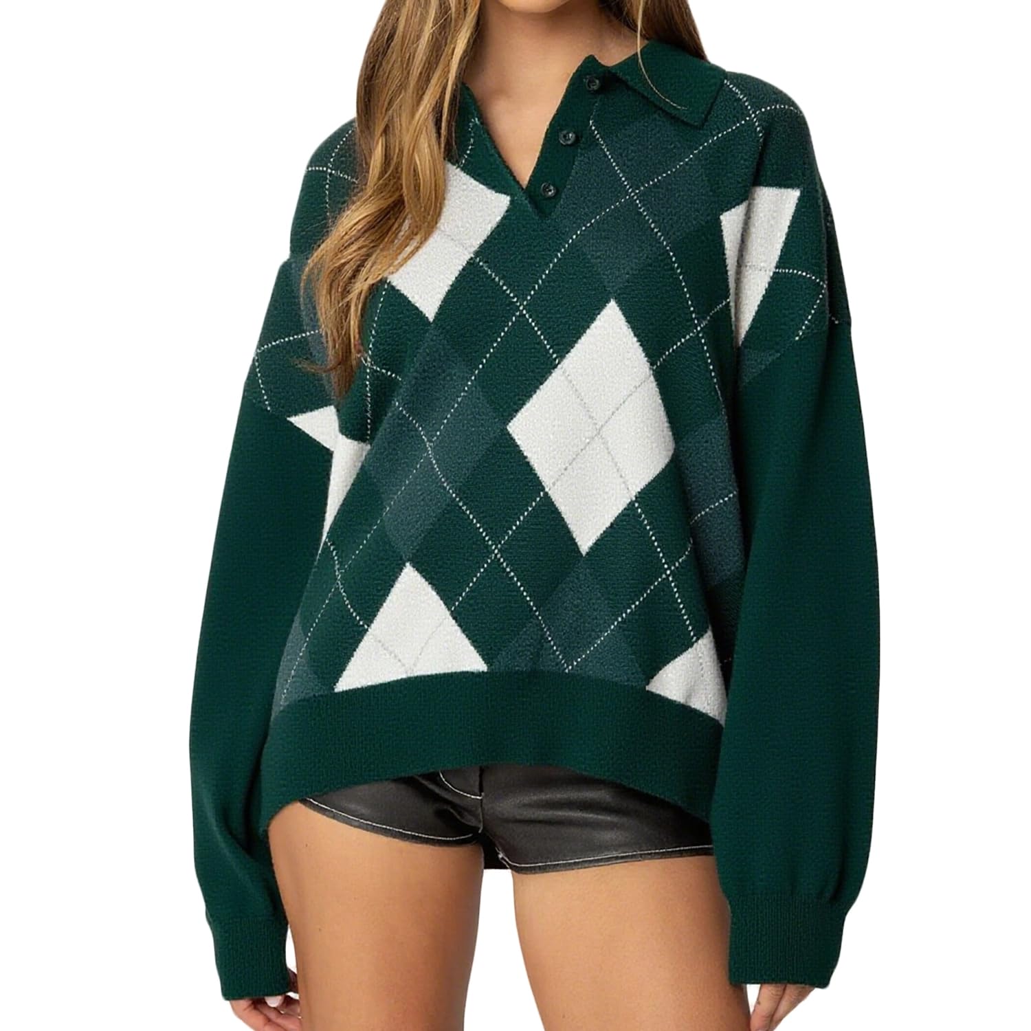SOLILOQUY Women Y2K Striped Polo Sweater Preppy Button-up Lapel V Neck Long Sleeve Knit Pullover Going Out Jumpers