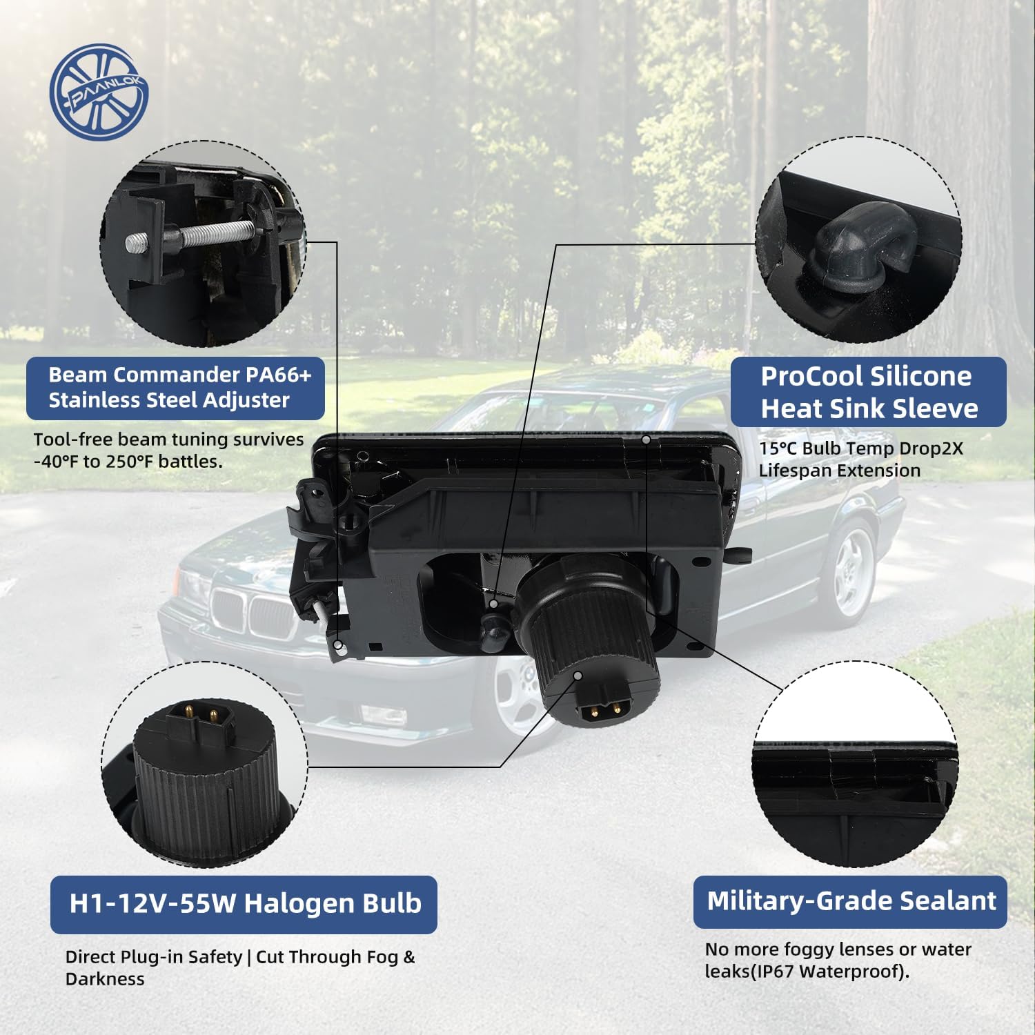 Fog Lights for BMW E36 3 Series 1992-1999 - Fits ALL 318i/323i/325i/328i & M3 Models (Coupe/Sedan/Convertible/Hatchback) | OEM #63178357389/57390 Direct Replacement (Smoke Lens)