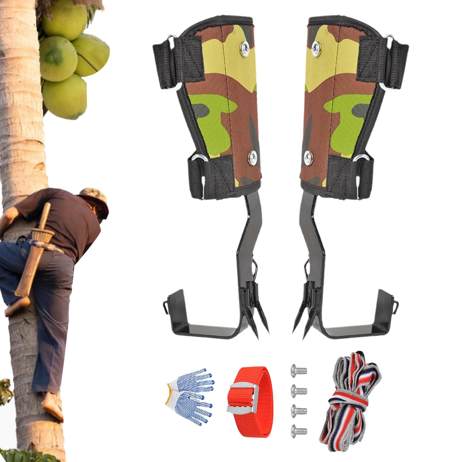 Generico Ramponi Per Arrampicata Su Alberi - Set Attrezzatura Scalata | Scarpe Artiglio Gatto Con Viti E Cinghie | Per Lavori Boschivi, Raccolta Frutta, Caccia E Salvataggio, Antiscivolo