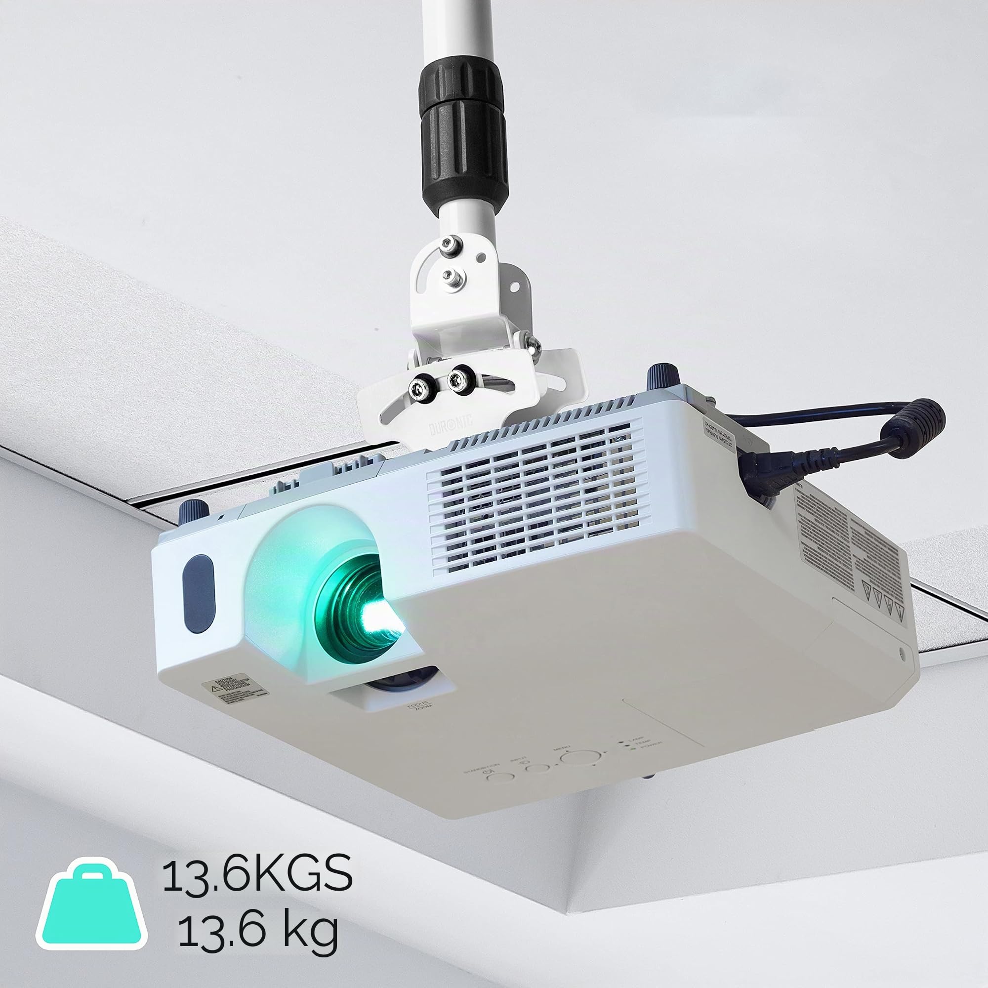 Duronic PB06XL Soporte para Proyector de Techo y Pared, Extensible 22-83cm, Universal, Giratorio 360º, Totalmente Articulable, Carga Máx 13.6kg, Cine en Casa, Videojuegos, Presentaciones, Color Blanco