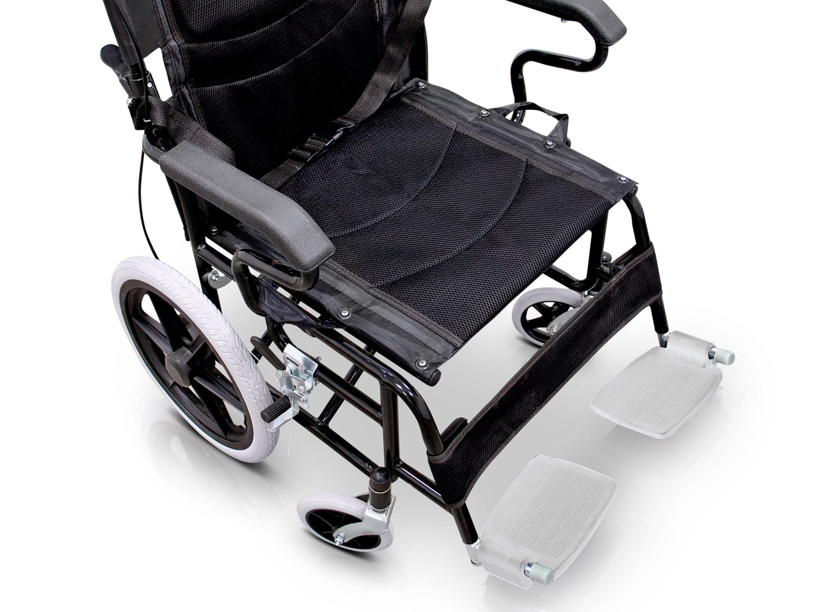 QUIRUMED Fauteuil roulant pliable pour le transfert, Repose-pieds rabattables, Ceinture de sécurité, Freins sur les poignées, Jusqu'à 120 kg