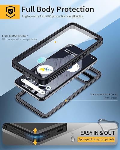 Miniatura 4 de Lanhiem Pixel 8 Pro - Funda impermeable IP68 a prueba de polvo con protector de pantalla integrado, resistente a prueba de golpes, funda