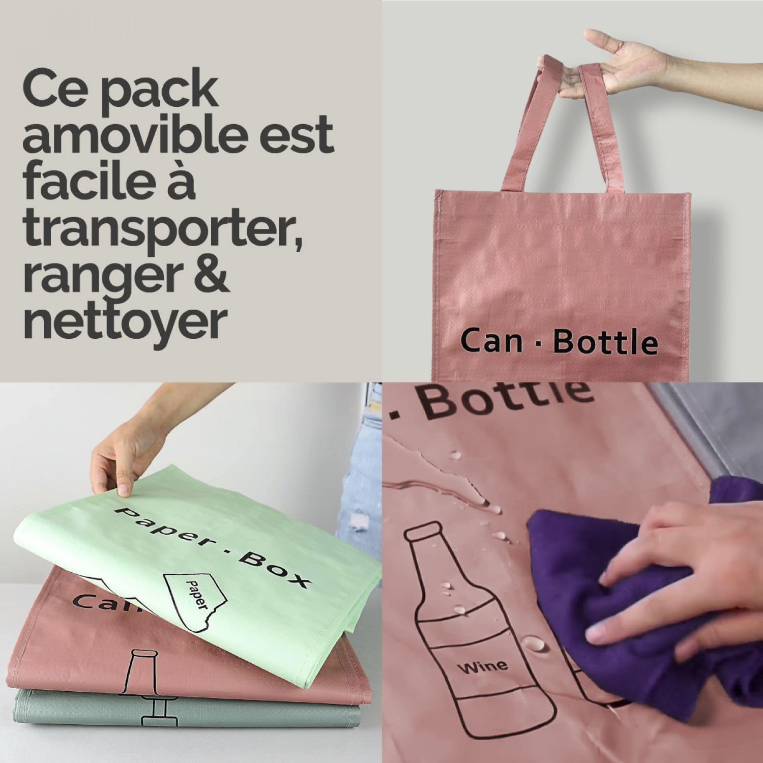 Lots de 3 sacs de recyclage réutilisables 160L pour tri sélectif