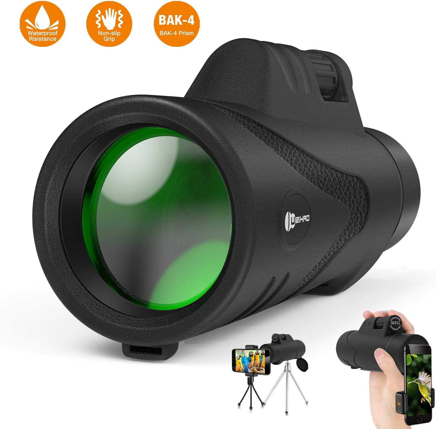 Monocular Telescope for Adults, JUZIHAO 12X50 HD with Cell Phone Adapter Monocular Waterproof-Shockproof-Fog-proof High Power Monocular Low Night Vision Zoom Lens for Bird Watching Camping Hiking