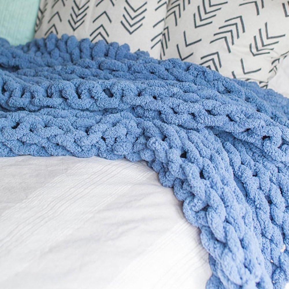 1KG Super Chunky Blue Chenille Yarn for Extreme Arm Knitting,Chunky Yarn,Chunky Knit Yarn,Luxury Chenille Yarn,DIY Chunky Blanket Yarn