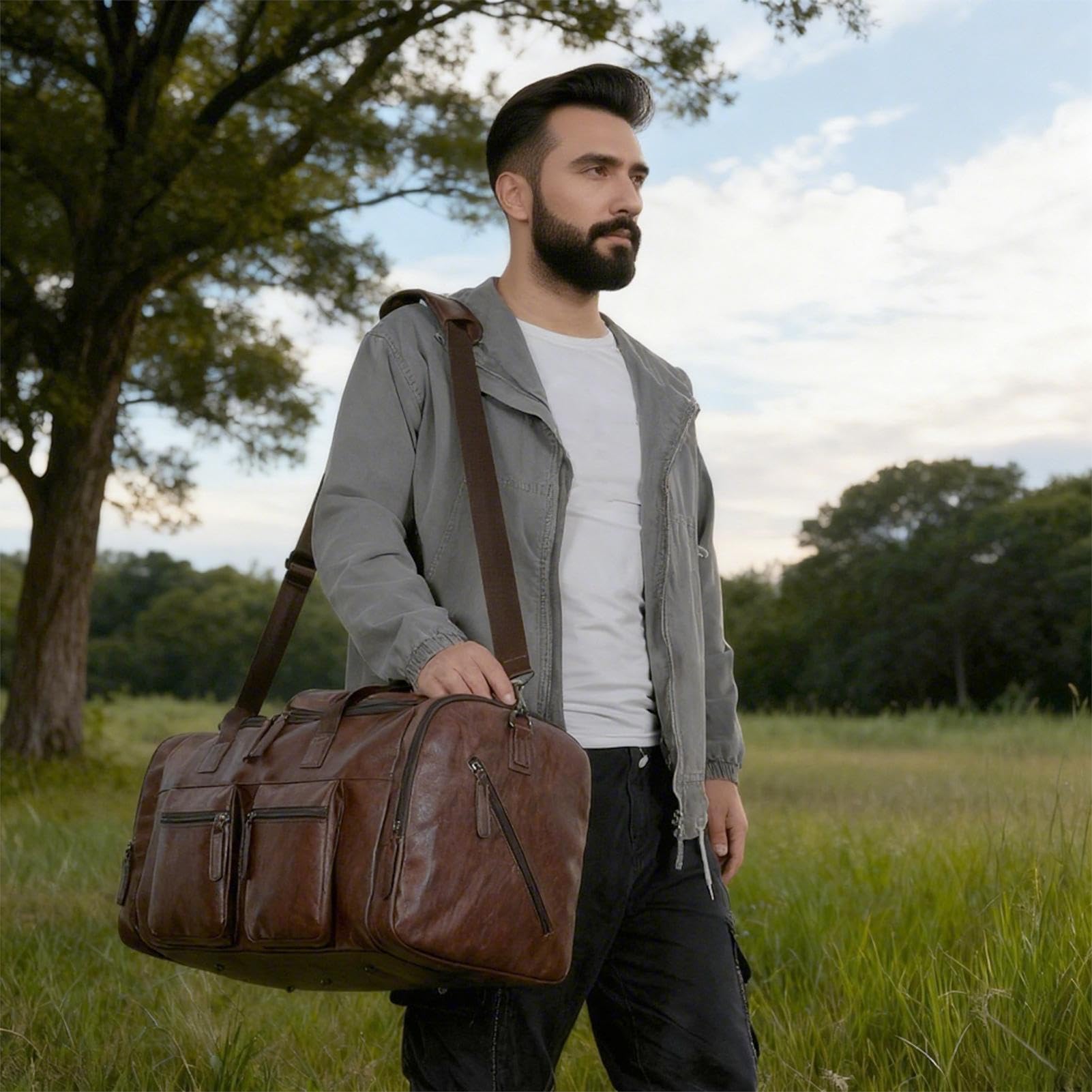 Borse Da Viaggio Duffle Per Uomini Grande Resistente Pelle PU | Borsa Per La Palestra, Da Viaggio, Per La Notte E Tote Per Weekend Aereo Vacanza Business Abbigliamento Scarpe Papà Marito