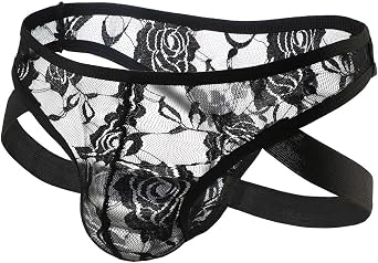 Evankin Mens Sexy Underwear Lace See Through Jockstrap Underpants Low Rise Leggings Strap Belt T-Shaped Underwear