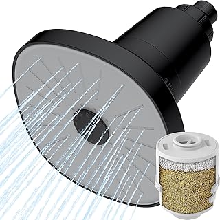 Filtered Shower head, Rain Shower Head with Filter, High Pressure Shower Filter Head for Hard Water, 99% REMOVAL for Chlorine, Heavy Metals, Improves Skin & Hair (Filtered, Black S6)