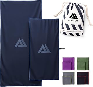 Mikrofaser Handtuch 2er Set - 100% Recycelt - EXTRA KOMPAKT & leicht - 150x70 cm + 100x50 cm - als Reisehandtuch, großes Strandtuch, Sporthandtuch - Microfaser Handtücher inkl. Beutel - blau