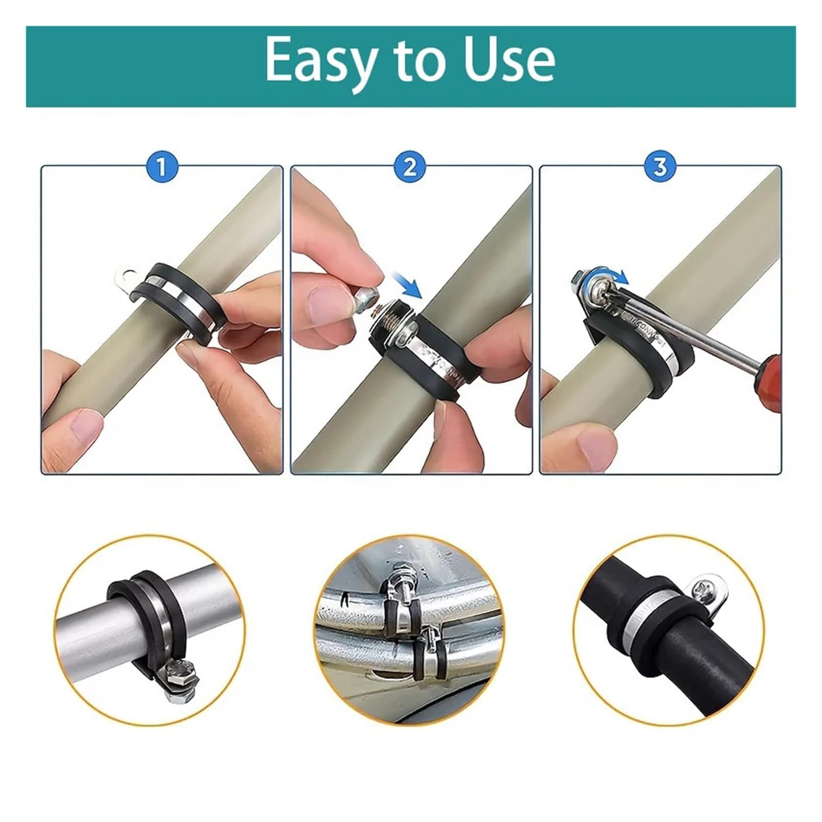 Kit Surtido De Abrazaderas For Cables, Abrazaderas For Tubos De Acero Inoxidable Con Almohadilla De Goma
