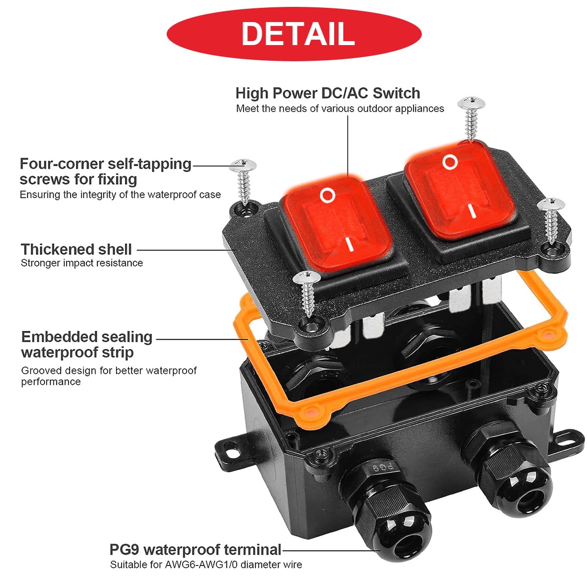 Inline Cord Switch IP66 Waterproof Switch Box DPST Philippines | Ubuy