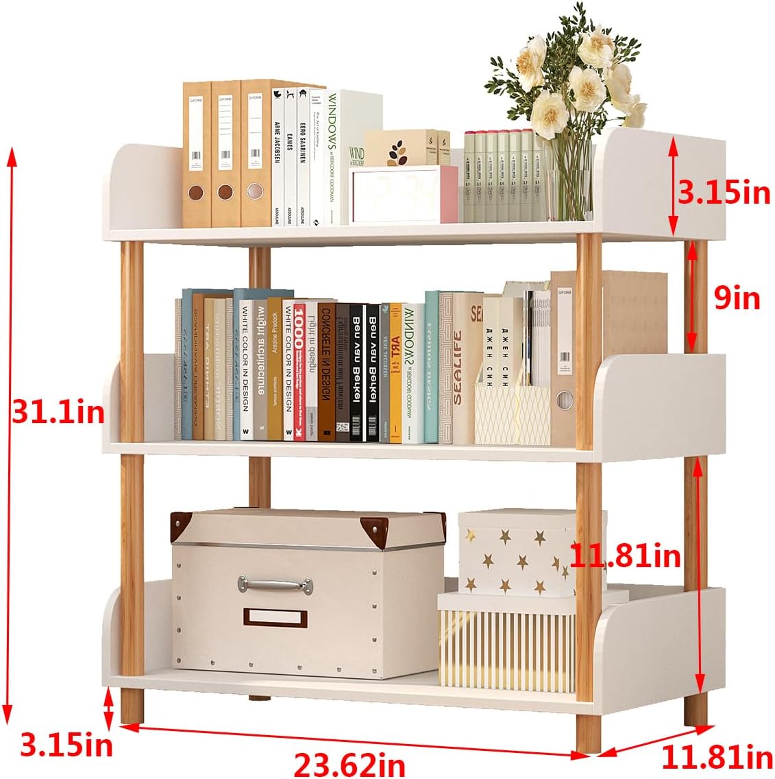 3-Tier Open Bookcase with Extra-Deep Shelves - Modern Display Bookshelf Premium Solid Wood for Living Room, Home Office & Bedroom, 11.8in Deep Storage Cabinet, Warm White (Warm White, Extra Large, 3)