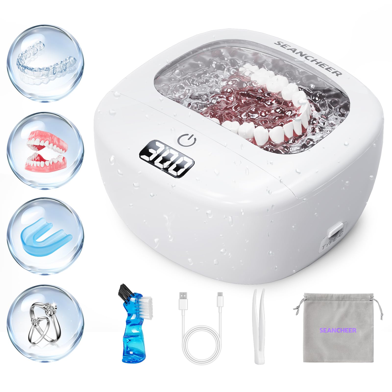Ultraschallreinigungsgerät 48000Hz Ultraschallreiniger Schnurlos Aufladbare | 120ML | Ultrasonic Cleaner Ultraschallbad für | Zahnersatz | Retainer | Prothesen | Zahnschiene | Schmuck | (Weiß)