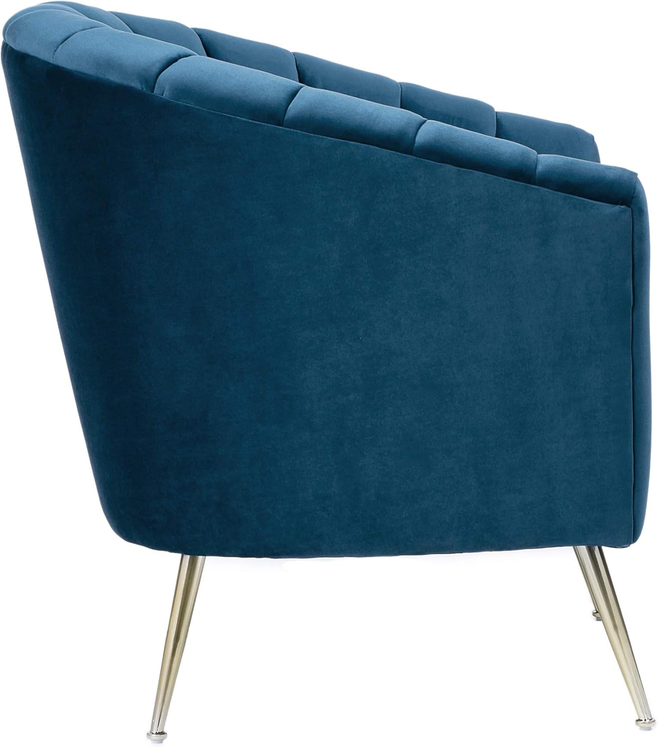 Manhattan Comfort Rosemont Velvet Accent Armchair, Scalloped Chair with Mid-Century Modern Shell-Style with Wraparound Back, Vertical Channeling, Ideal for Living Room Use, Set of 1, Blue