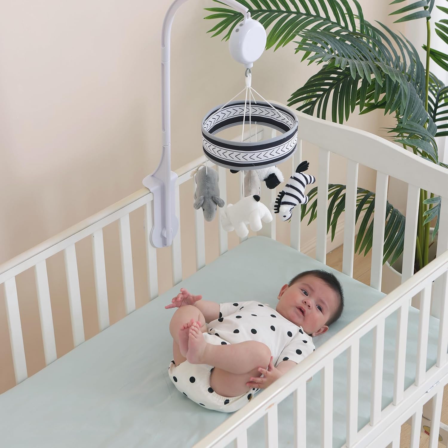 Lovvie & Joy Baby Crib Mobile,Mobile for Crib with 35 Lullabies and Stuffed Animals Hanging Toys for Newborns Boys and Girls,Black & White Animals Nursery Decor