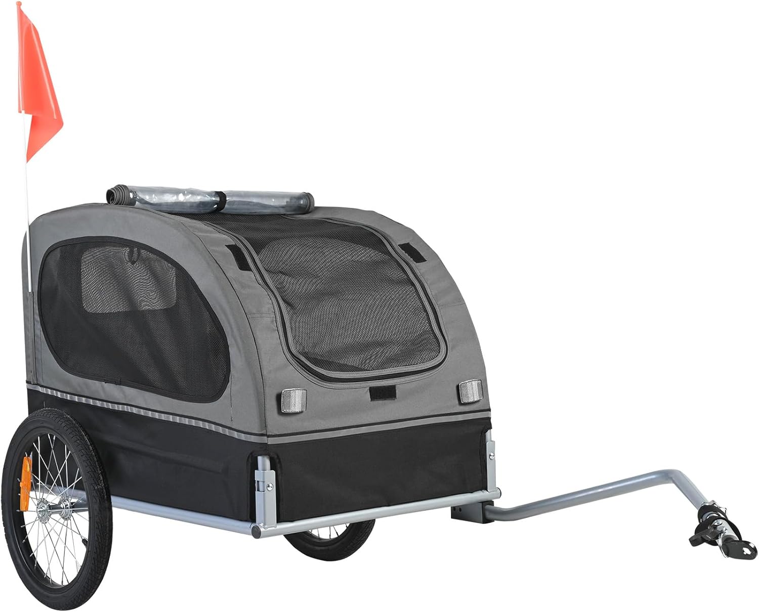Happybuy Dog Bike Trailer, Supports up to 88 lbs, Pet Cart Bicycle Carrier, Easy Folding Frame with Quick Release Wheels, Universal Bicycle Coupler, Reflectors, Flag, Collapsible to Store, Black/Gray