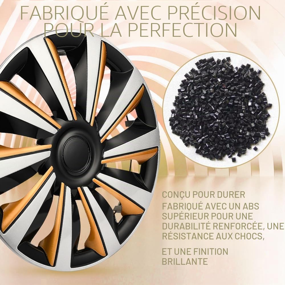 Blueshyhall Lot de 4 enjoliveurs dorés, argentés, noirs brillants, pour jantes en acier en plastique PP, 13-16", option cool, enjoliveurs colorés, accessoires de tuning extérieur (13")