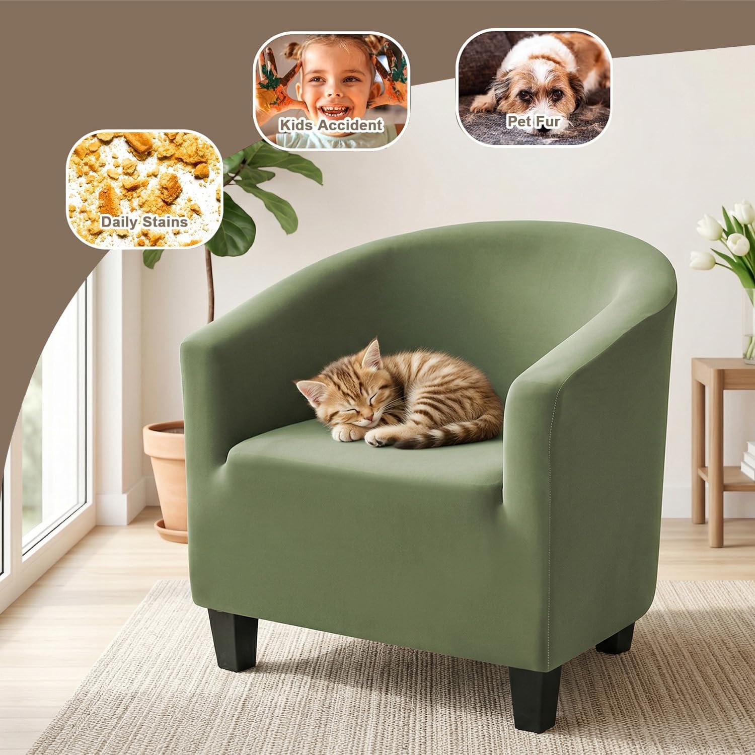 Eco-Ancheng Club Chair Slipcover Stretch Tub Chair Cover Barrel Chair Covers Armchair Covers Sofa Slipcover Removable Couch Furniture Protector for Living Room,13