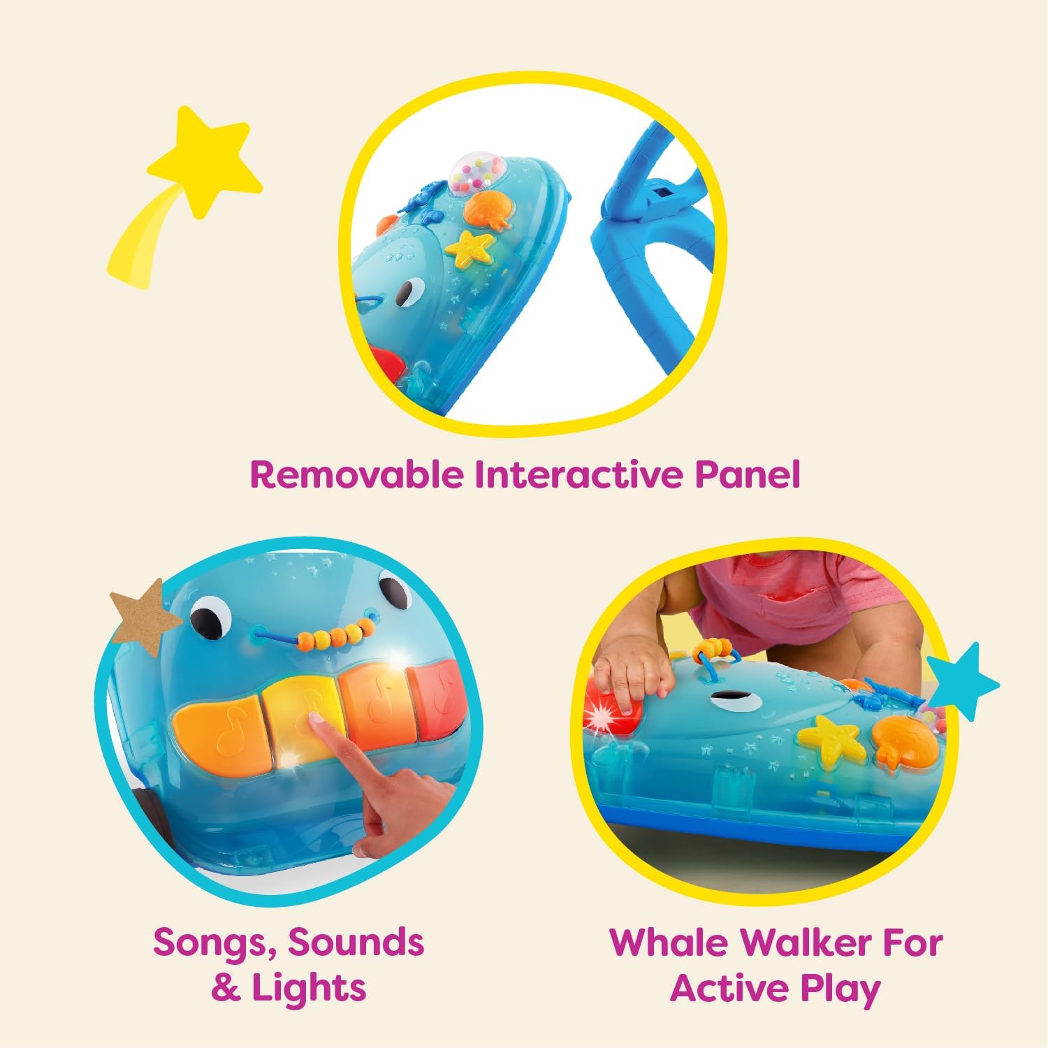 B. toys – Walk 'n' Play – Ride On Musical Activity Walker – Whale Walker for Active Play – Songs, Sounds & Lights – Interactive Toy for Baby, Toddler – 10+ Months