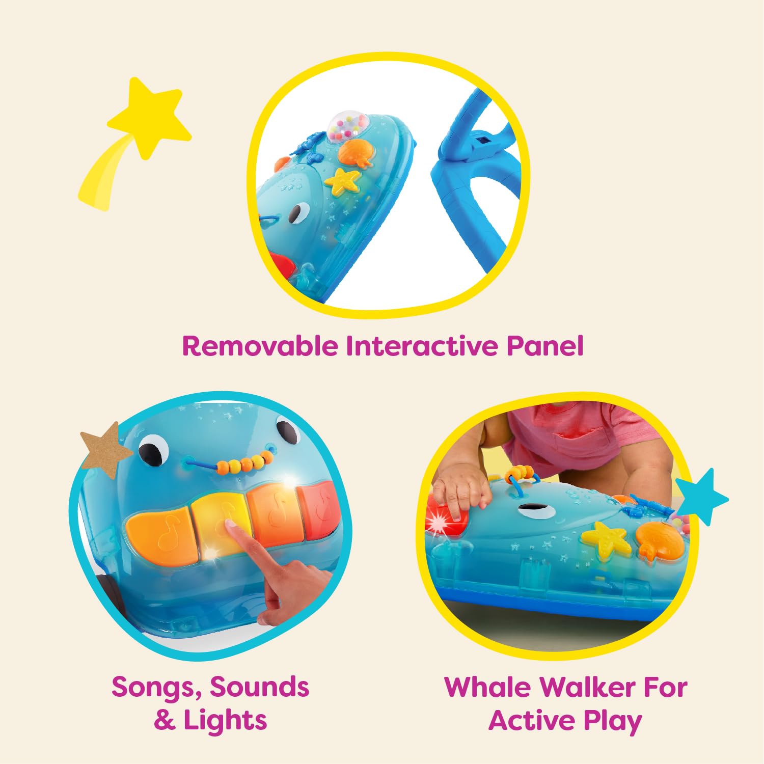 B. toys- B. play- Walk 'n' Play- Ride On Musical Activity Walker- Whale Walker for Active Play – Songs, Sounds & Lights – Interactive Toy for Baby, Toddler – 10 Months +