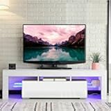 Modern TV Stand - Home TV Cabinet with Clolorful Lights and Storage Drawer, Entertainment Center for up to 60-inch TV Living Room (White)
