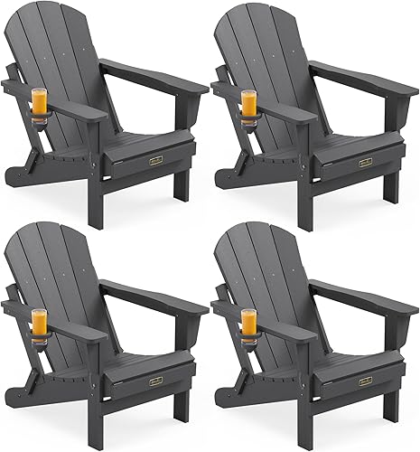 Miniatura 115 de SERWALL - Silla plegable Adirondack para patio, jardín, exterior, resistente a la intemperie, sillas para hoguera, color naranja