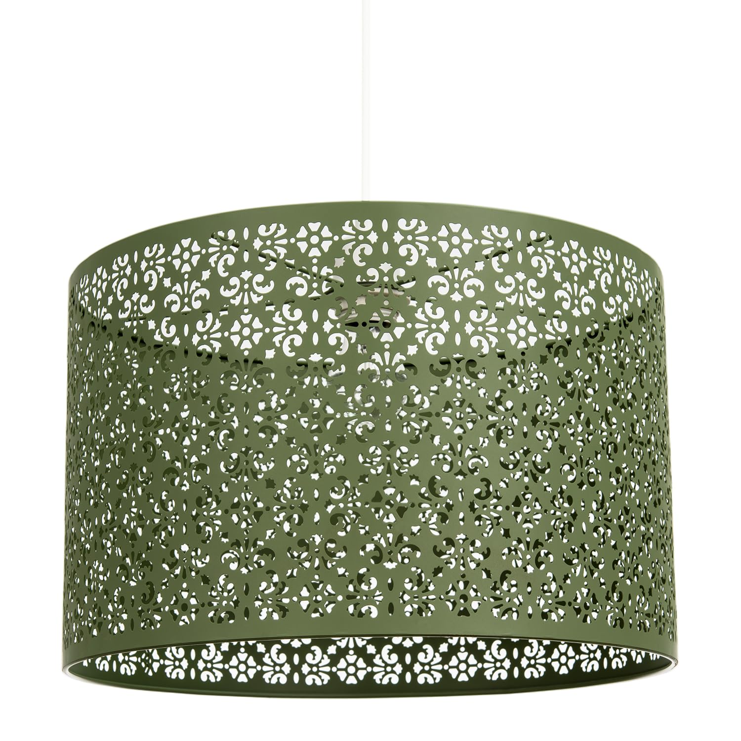 Rackhams Light/Green Moroccan Designed Large Olive Metal Pendant Shade With Floral Decor