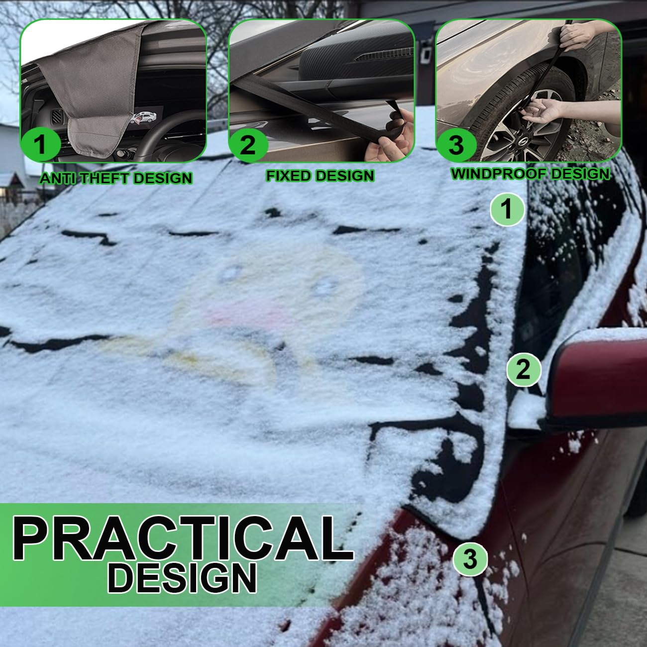 ROMASO Copertura per parabrezza auto per ghiaccio e neve, copertura per parabrezza auto, in tessuto impermeabile 600D, copertura antineve per qualsiasi condizione atmosferica, 175,3 x 109,2 cm, adatta