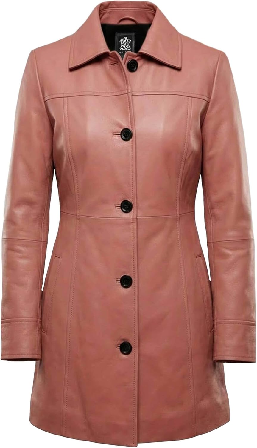 Real Lambskin Long Leather Jacket Women – 3/4 Mid Length Winter Fashion Leather Car Coat Women Casual Style