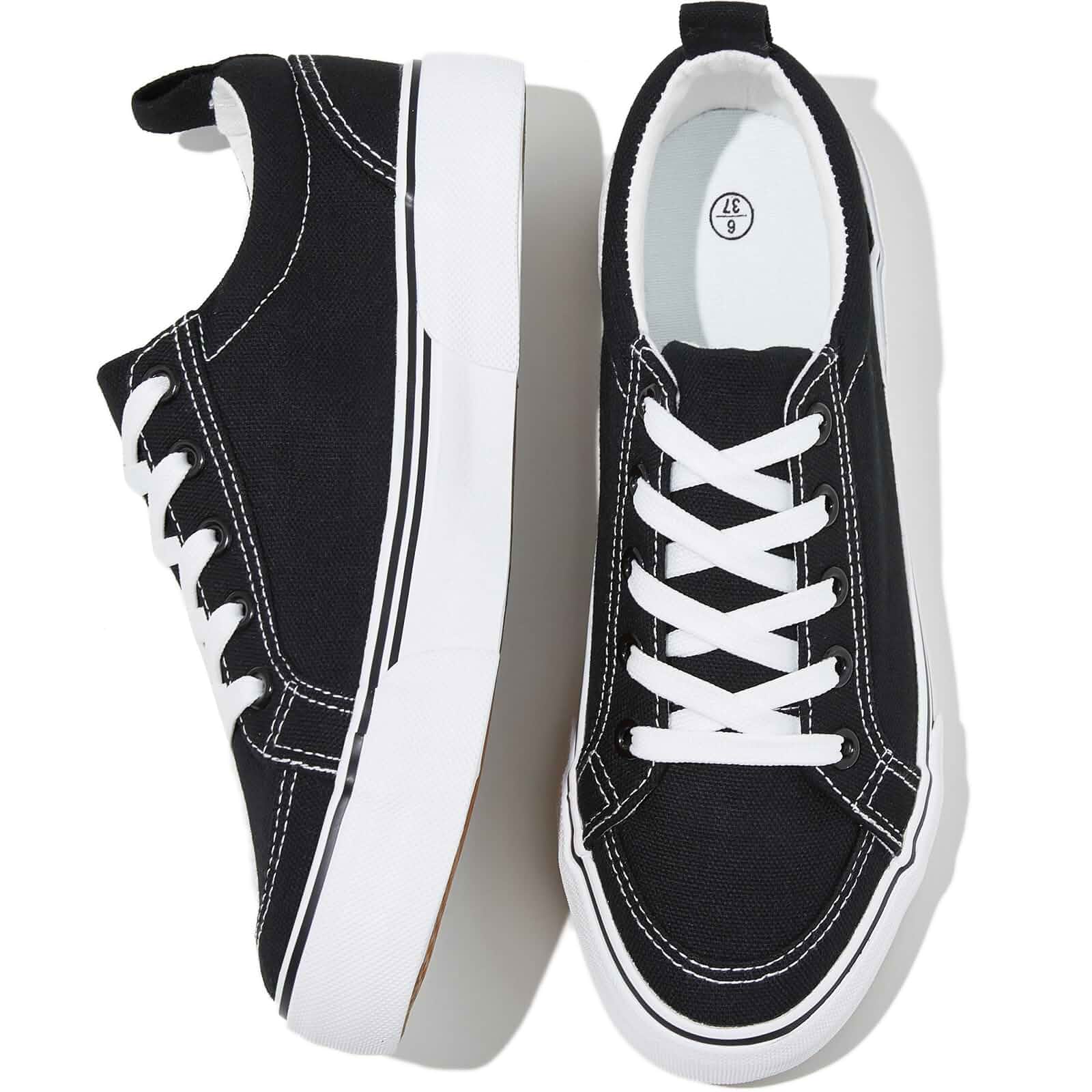 Uoidru Canvas Shoes for Women White Tennis Sneakers Womens Black Shoes Casual Comfortable Low Top Skateboard Fashion Sneakers
