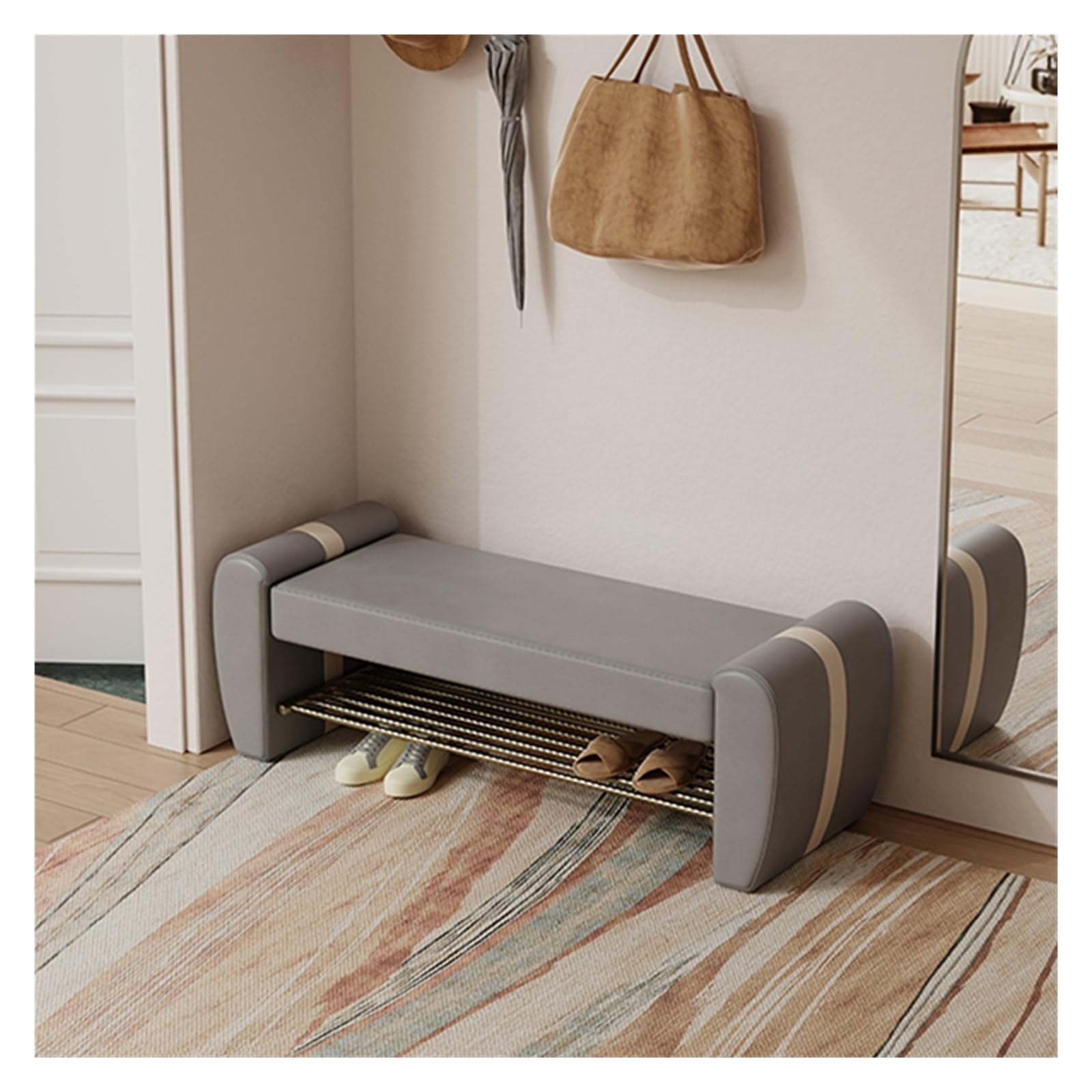 MYUYEE Shoe Bench Entryway- Shoe Storage Bench, Entryway Bench Shoe Orga, Entryway Shoe Storage Bench 1-Tier Shoe Rack With Cushioned Seat, For Hallway, Living Room, Bedroom(Gris)