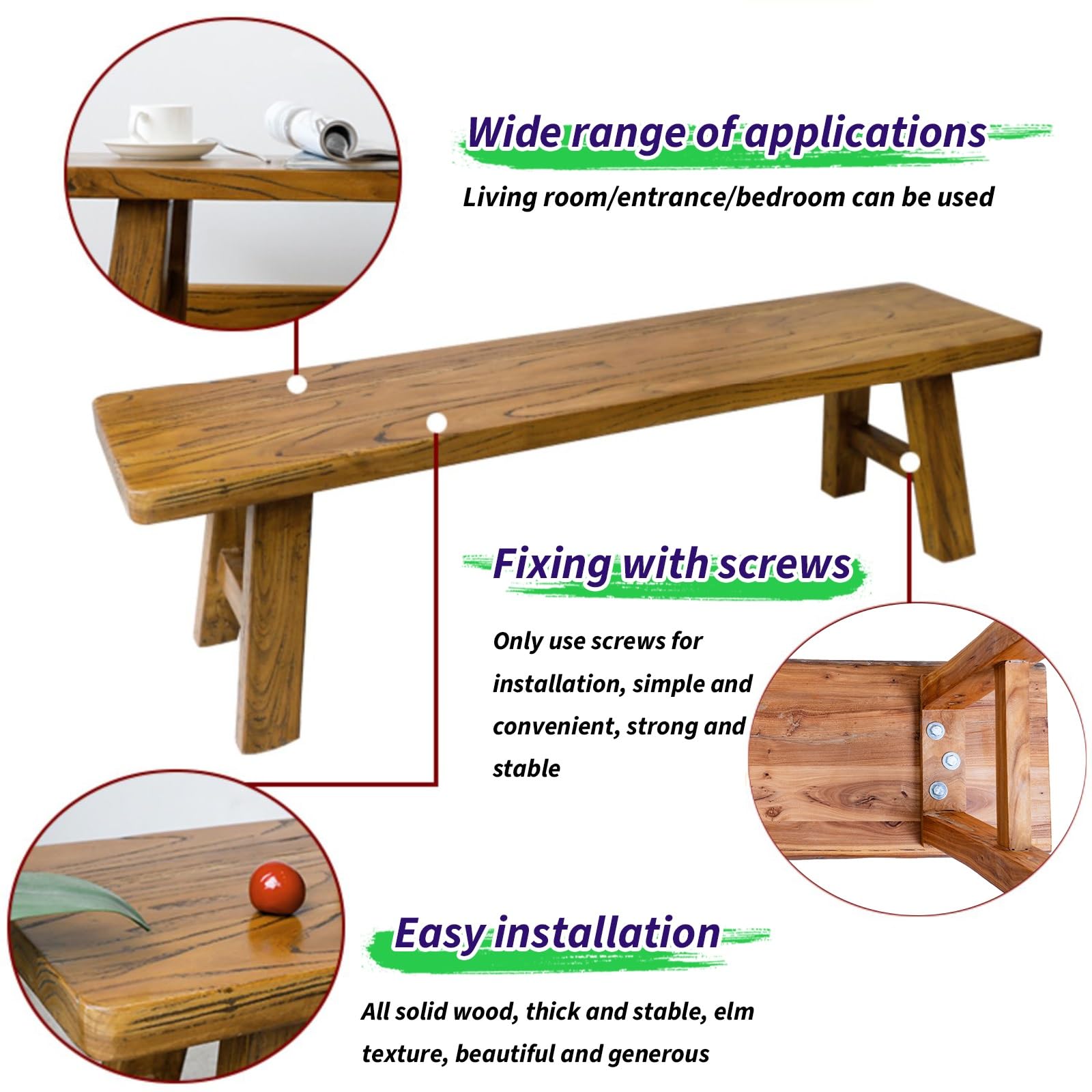 Banco Madera Taburete Woody Reposapies Salon Banqueta Dormitorio De Entrada Pie Cama Tocador Maquillaje Otomana Natural para Dormitorio, Entrada, Comedor