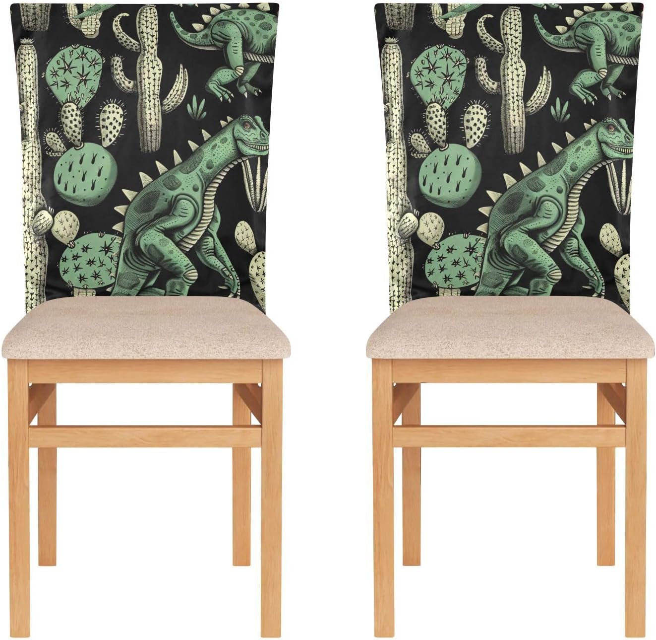 ALAZA Cactus Dinosaur Chair Back Cover Set of 6, Washable Reusable Removable Chair Slipcovers Decorative Chair Cover for Home Kitchen Wedding Party