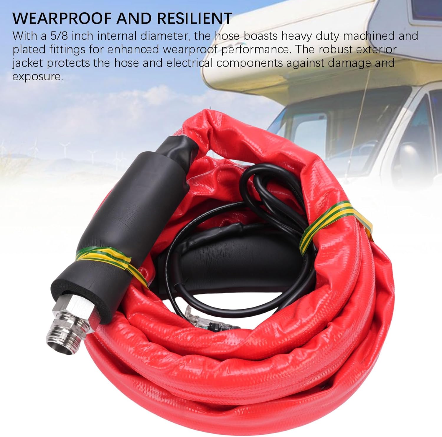 PVC Rubber RV Heated Water Hose with Energy Saving Thermostat, Freeze Protection Down to -40F, Heavy Duty Adapter for RVs, Livestock, Dog Kennels