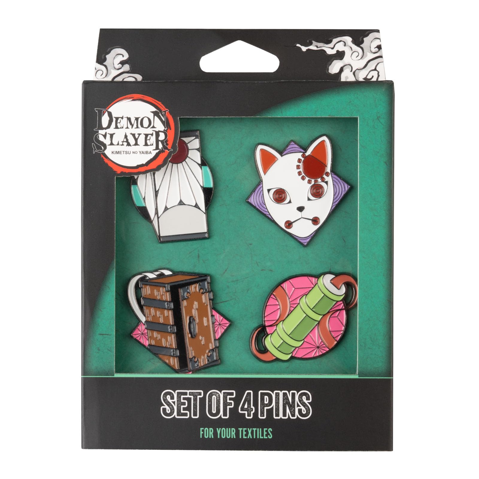 Set Pins Demon Slayer - 4 Figuras Demon Slayer, broches : Accesorio camiseta Demon Slayer | Demon Slayer Merchandising Oficial