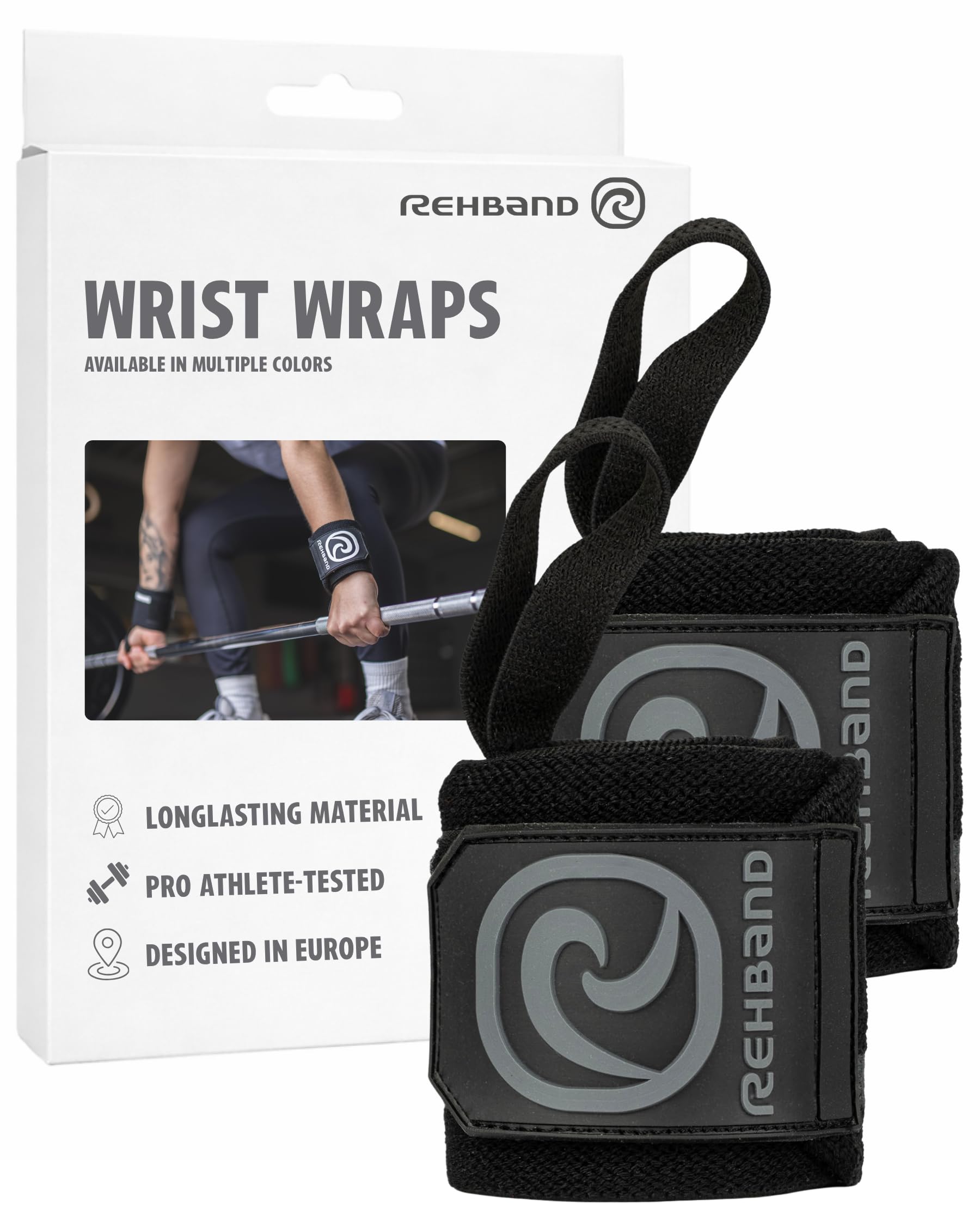 Rehband Protège Poignet, Support Poignet, Crossfit, 1 Paire Unisexe, Carbon/Noir, Taille Unique