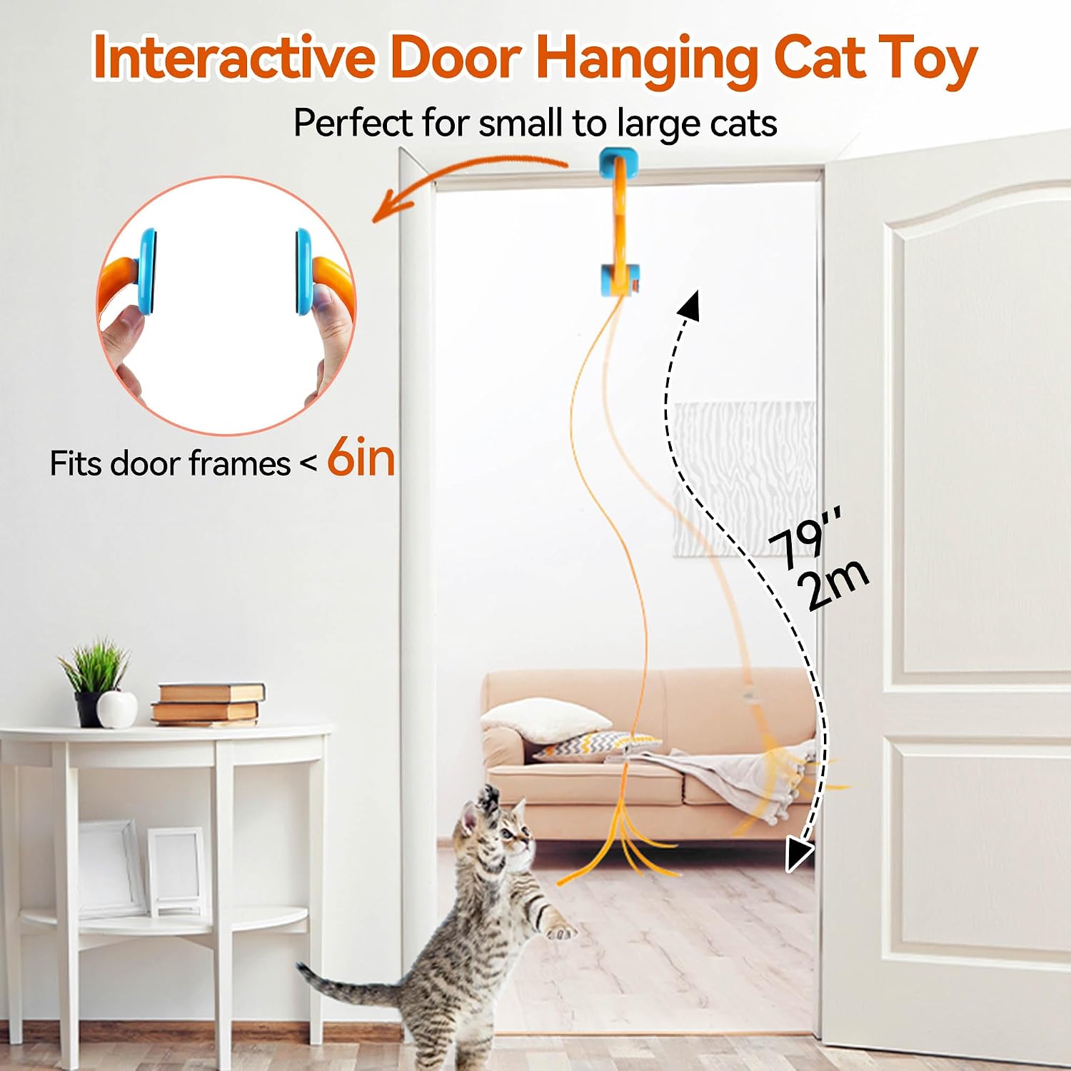 ALL FOR PAWS Interactive Cat Toy for Indoor Cats, Automatic Door Hanging Feather Wand Toy, USB Rechargeable Self-Playing Cat Toys for Adult Cats & Kittens, Boredom Relief & Enrichment