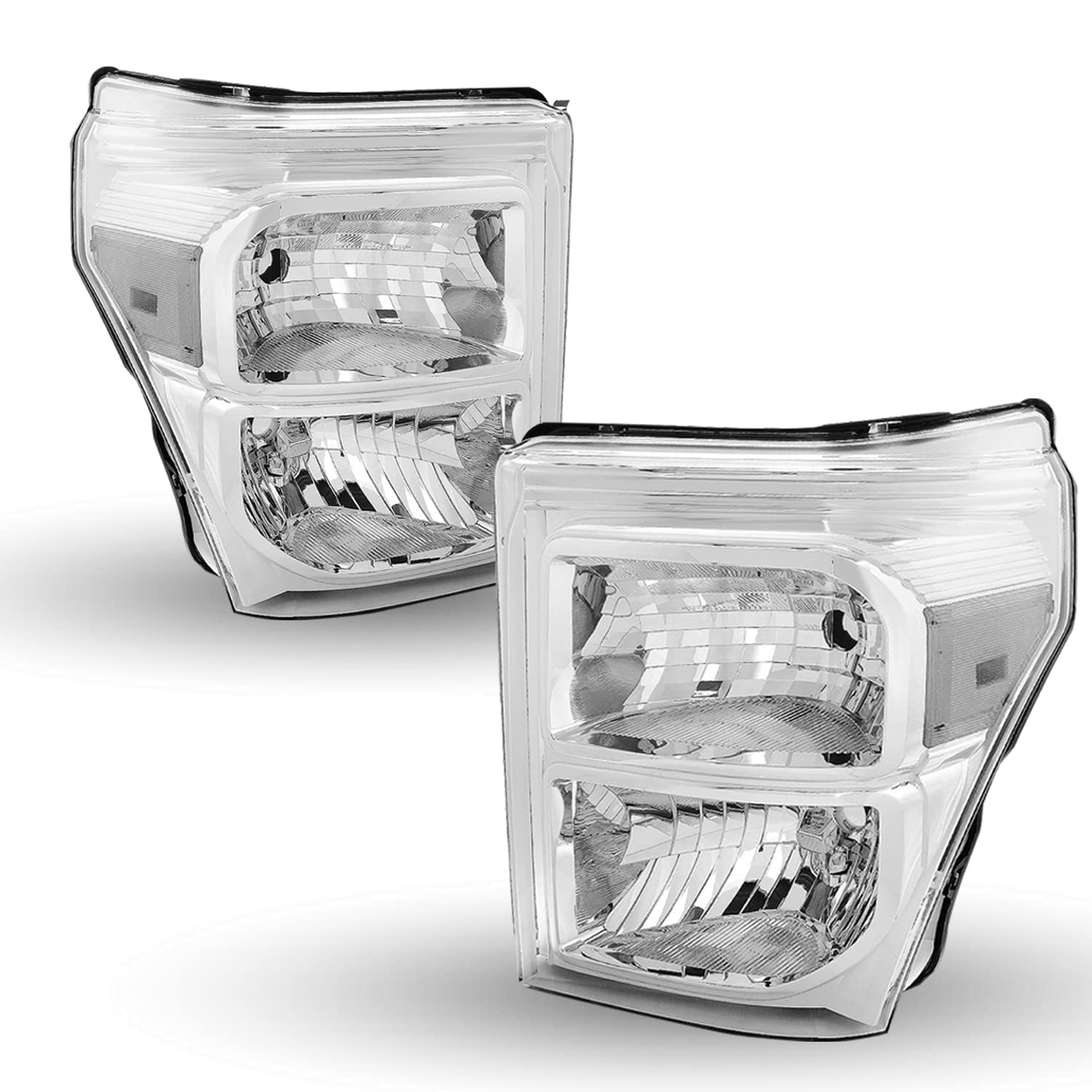TUSDAR Headlight Assembly Set for 11-16 Ford F-250 F-350 F-450 F-550 Super Duty (Chrome Housing with Clear Reflector)