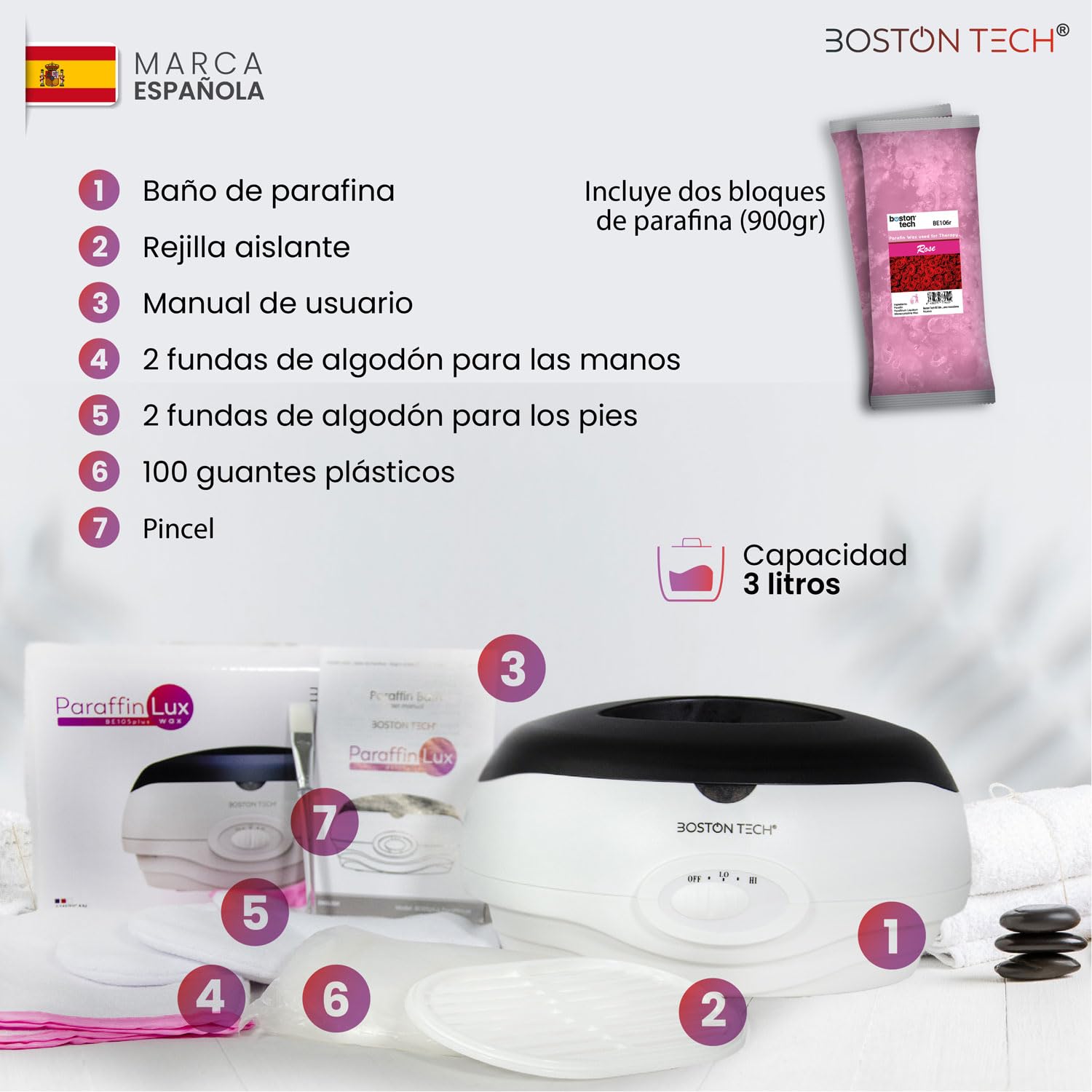 Boston Tech® Baño de Parafina para Manos Maquina parafina que Alivia el Dolor Muscular y Artrosis Capacidad 3L Hidrata y Revitaliza tu Piel Incluye accesorios Premium para uso personal y profesional — view 5