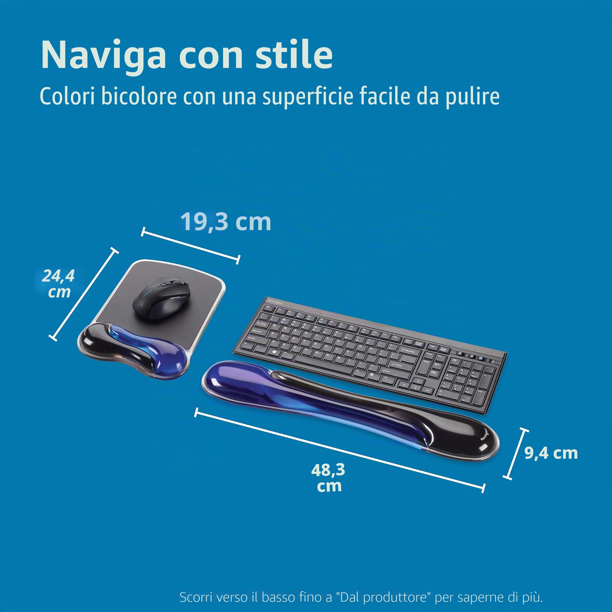 Kensington Duo Gel Mouse & Tastiera Poggiapolsi Bundle, Blu (K52920WW)